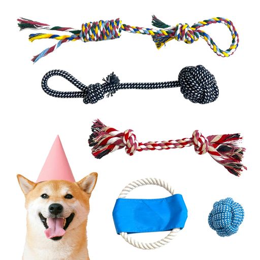 Freemos小型犬・子犬用超耐久コットンロープおもちゃ5本セット|歯がため・歯磨き効果|激しい噛み癖OK|..