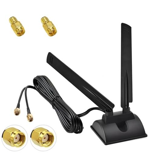 AQTAQ WiFi 6E トライバンドアンテナ (6GHz/5GHz/2.4GHz) - RP-SMA WLAN アンテナ、マグネット式マウントベース、2m/6.6フィート延長ケーブル付き、PCデスクトップ、マザーボード WiFi/Bluetooth