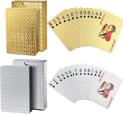 トランプ、カードゲーム、2デック、24Kホイル防水トランプ&ボックス付きフレキシブルポーカーカード-