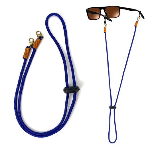 [ZHEJIA]メガネストラップメガネチェーン35cm長さ調整ができるおしゃれ組紐グラスコードストラップズレ落ち防止軽量男女兼用ネイビーブルー