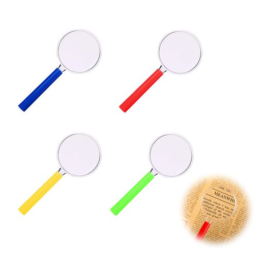 Doyime手持ちルーペ拡大鏡3倍拡大【4色セット】虫眼鏡ルーペ読書ルーペ拡大レンズ携帯用拡大鏡ル携帯便利読書地図雑誌新聞読書用子ども高齢者及び専門家使用可能直径45mm青黄赤緑