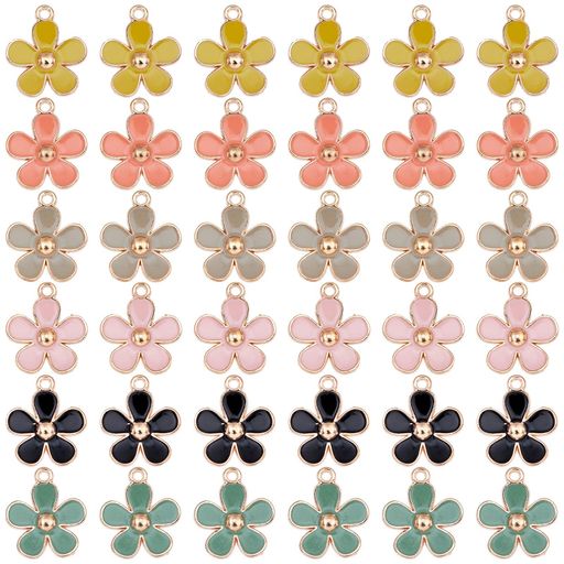 [SUNNYCLUE]花の便り6色36個チャームフラワー合金チャーム桜ネックレス花ピアス花びらイヤリング和風エナメルキーホルダーチョーカーブレスレットチャームチャームアクセサリーパーツ基…