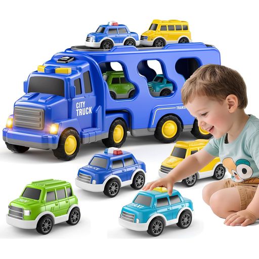 VIXA車おもちゃ豪華5セット多機能キャリアカーおもちゃ音と光で楽しめる工事車両消防車大型トラック収納ケースミニカーセットプルバックカー頑丈なABS素材男の子女の子誕生日クリスマ…