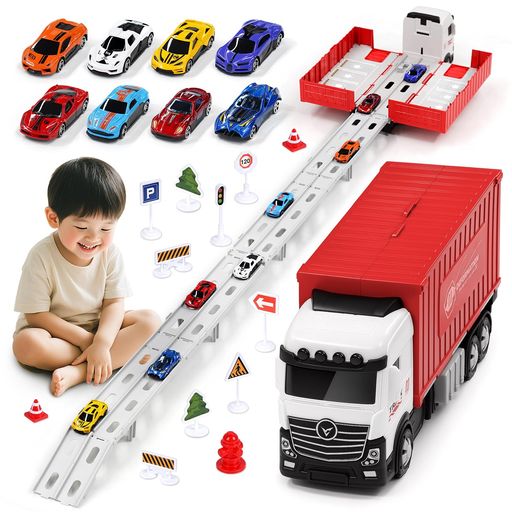 🚗【大容量車のおもちゃ】- 男の子も女の子も、基本的にみんなが大好きです。Joyrealの建設車両 はただの車のおもちゃではなく、レーシングカーでもあります。組み立てたトラックを置くだけで、子どもたちはいつでもレースの楽しさを体験できます! 🚗【カートイセット】- 大型トラック1台、合金製メタルカー8台、道路標識アクセサリー12個が含まれています。トラックにはABSプラスチック製の6つの丈夫な車輪が付いており、落下にも強い設計です 🚗【クールな競争プレイ】 - 取り外し可能なカートラックには8台のプルバックミニカー セットと2つの発射台が装備されており、スリリングな発射とレースの楽しさでお子さまの興味を引きます 🚗【知育玩具】 - 手と目の協調性や、思考力、想像力、創造力、形の認識、認知力などの早期学習スキルを促進します。子どもたちの実践力を高め、さまざまな種類の車両を認識できるようになります 🚗【車好きへのパーフェクトギフト】 - 3、4、5、6歳の男の子、女の子向けの 誕生日、クリスマス、祝日、お正月、こどもの日などのプレゼントに最適なトラック おもちゃ。無限の想像力