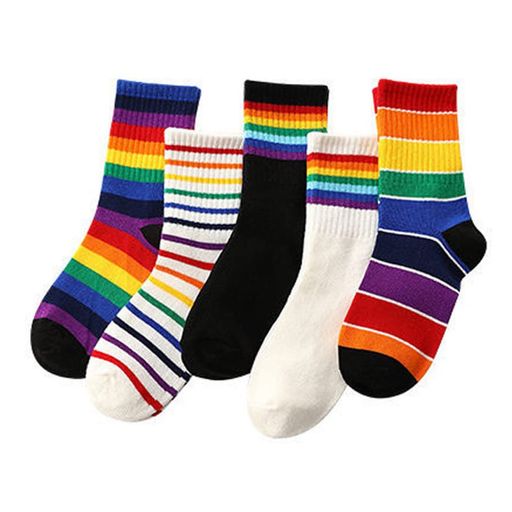 [QINTIAN]キッズ靴下ソックスレインボーソックス子供用靴下5足セット男の子女の子可愛い虹カラフルボーダー学生用通園通学男女兼用綿(XLF2108)