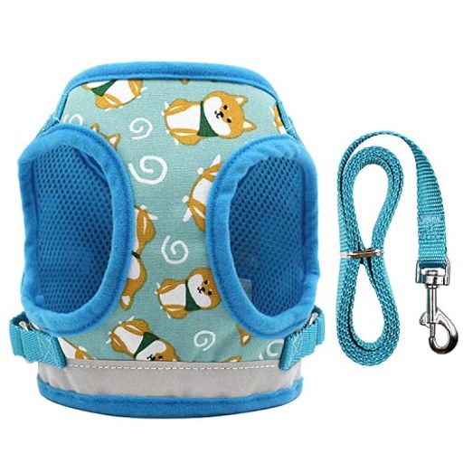 Enkarl犬ハーネス猫ハーネスリードメッシュ通気性ベスト超小型犬猫用胴輪ハーネスおしゃれ簡単着脱胸あて式散歩ハーネス引っ張り防止牽引ロープリード(XSブルー)