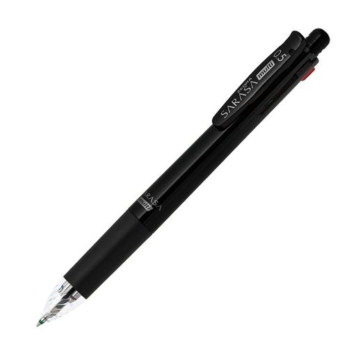 【多機能ボールペン】4色ジェルボールペン(黒・赤・青・緑)0.5mm+シャープ0.5mm 【特長】ジェルインクでさらさらとしたなめらかな書き味/耐水性に優れた水性顔料インク/濃くにじまず鮮やかな発色 【仕様】軸:樹脂・ラバーグリップ付き/クリップ:バインダークリップ式/頭部シャープノック式/先端:グラスカット加工 【ボールペン替芯】NJK-0.5芯/【替消しゴム】J 【本体サイズ】全長154.3x最大軸径13.8mm/重量16.7g 15.5cm