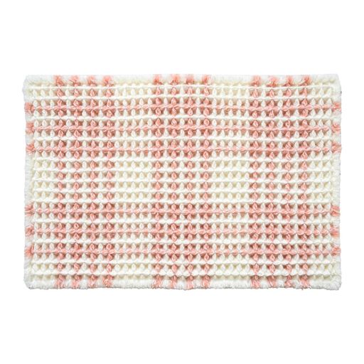 オカ(OKA) さらっと バスマット ワッフル織り 約 40cm x 60cm ピンク 【 チェック柄 ワッフル 吸水 速乾 踏み心地 クッション ふわうわ リバーシブル 洗える 】