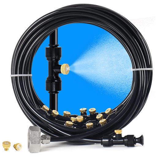 AILOXIN噴霧ノズル散水ノズル自動散水セット20Mホースノズルミストシャワー20個ノズル真鍮製水やり芝生潅漑システムスプレー潅漑屋外散水点滴潅漑ガーデニング屋外冷却システム適用