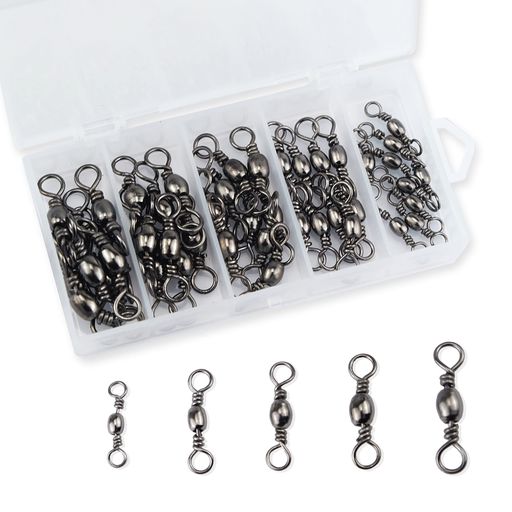 タル型サルカン樽型サルカン50個マルチサイズセット徳用よりもどし耐腐食海釣り淡水釣り釣り道具ルアー用スイベルラインコネクター釣系コネクターケース付き仕掛け(50個セット(1#2#4#6#8#))