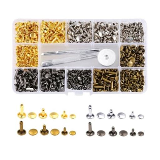 レザークラフト カシメセット 3サイズ 4種色 6mm 8mm 12mm DIY 手芸 布革細工 洋服、靴、バッグ、ベルト、ジーンズ アクセサリー 修理用 装飾用具 丸形(180pcs+3ツール)