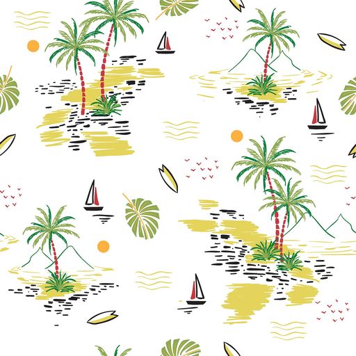 VaryFloral壁紙リメイクシートインテリアシート61cmx3mココナッツの木日没ヨット白地はがせる壁紙リフ..