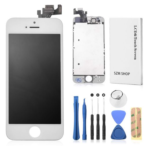 SZMiPhone5フロントパネルカスタムパーツ液晶パネルLEDスクリーン修理パーツ工具付属(スピーカー+フロントカメラ付き)ホームボタン付きません(5白)