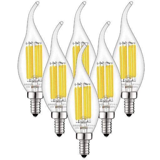 ZYYRSSシャンデリア電球E12LED電球60W形相当昼白色6Wフィラメント電球4000K720lm広配光蝋燭型クリアタイプPSE認証調光器非対応6個入(E12口金昼白色)...