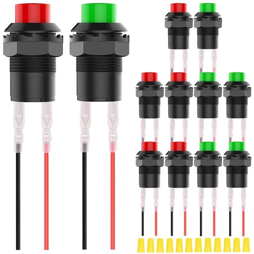 Rakuten - MKBKLLJY12Pcs赤/緑ミニ自己ロックオンオフスイッチAC250v1.5A125V3A2ピン12v12mmラッチングプッシュボタンマイクロラウンド押ボタンスイッチ端子線と配線キャップRV車テーブルランプ用