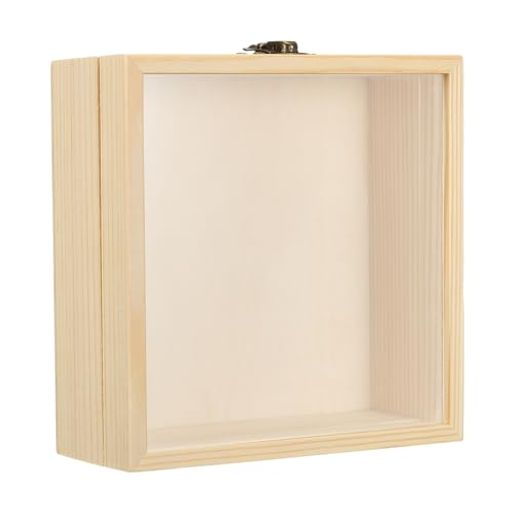 PATIKIL15x15cm木製シャドーボックスショーケース花の額縁ガラス窓付き記念品メダル写真収納用メモリー..