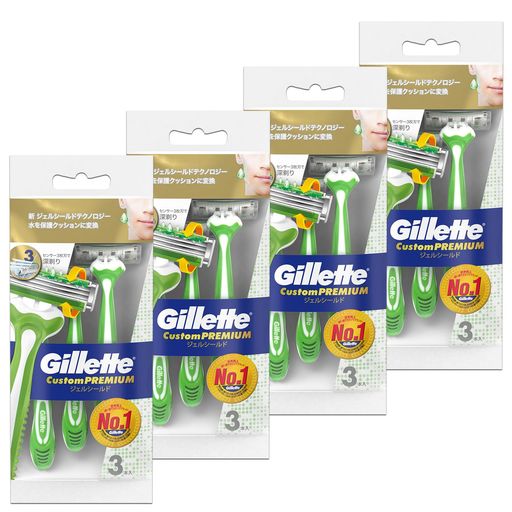 Gillette ジレット カスタムプレミアム ジェルシールド 使い捨てカミソリ 12本 髭...