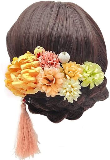髪飾り花飾り和装9点セットUピン髪飾りヘアピン髪留め高級造花可愛い丈夫振袖袴七五三着物和装卒業式結婚式浴衣着物子供プレゼントイエロー