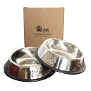 THAINペットボウルお皿犬猫ペット用ステンレス製こぼれにくい餌入れ水入れ滑り止め犬食器猫皿可愛い肉球柄2点セット(S)
