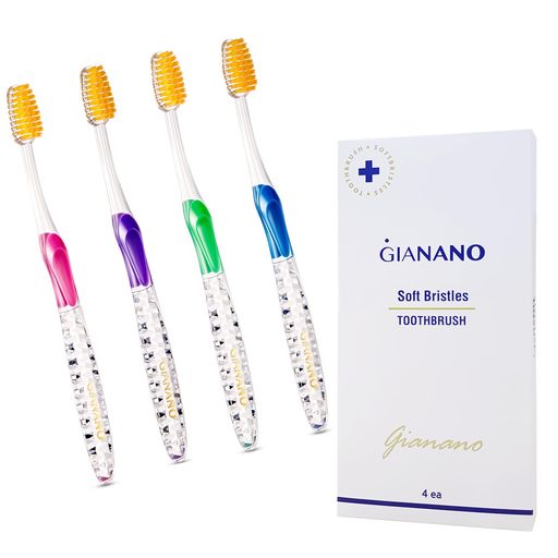 GIANANO ソフトスリムゴールド毛歯ブラシ 敏感歯ぐき用 - ソフトスリム毛 コンパクトヘッド 歯ブラシ大人用 / 4本セット(ブルー、グリーン、ピンク、バイオレット)