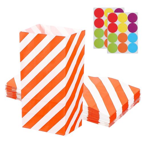 PATIKILパーティー記念品バッグ24個3.5x2.4x7.1インチミニペーパーキャンディバッグギフトトリートお祝いハロウィンお菓子誕生日ウェディングパーティーステッカー付きオレンジツイル(3.0)