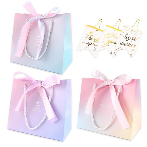 ラッピングプレゼント袋ラッピング袋【選べる31デザイン・サンクスタグ9枚付き・多用途】紙袋ギフト手提げラッピング袋小大ギフト袋ギフトバッグ包装袋誕生日花柄リボン付き(カラー…