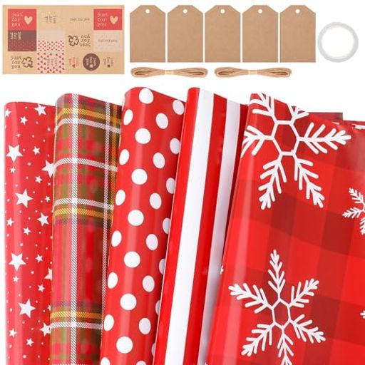 girldate5枚セットクリスマスラッピングペーパー包装紙50x70cm大判おしゃれクリスマスプレゼントギフト包装テープステッカーラベル紐付きラッピング用品