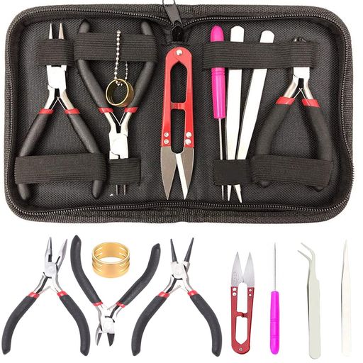 KEWAYOジュエリー制作ツール手芸ツール8点セット金具平ペンチ丸ペンチニッパーピンセット目打ち糸切ハ..