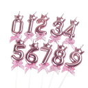 サムコスクラウンバースデーナンバーキャンドル数字誕生日祝いINS風高級記念日キャンドルウェディングパーティー卒業パーティー0~9の10点セット(ピンク)