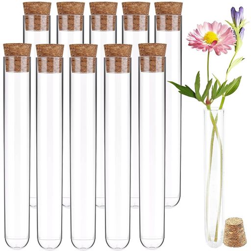 試験管プラスチック容器10本セットストレージコンテナコルクストッパー付き透明なデザインラウンドベース多用途サンプル保存花試験管植物の栽培ギフト装飾DIY研究軽量...