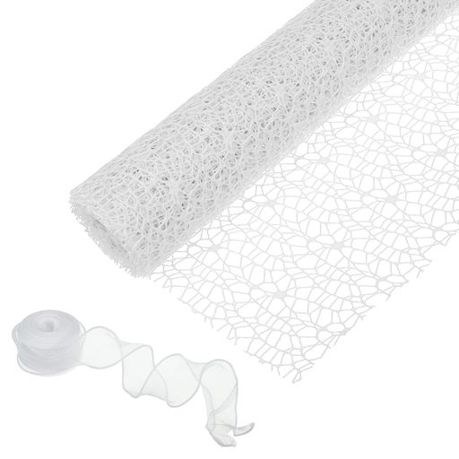 PATIKIL花束包装用メッシュペーパー15フィートフローラルブーケクラフトパッケージングホローネット糸とリボン花ギフト包装用ホワイト