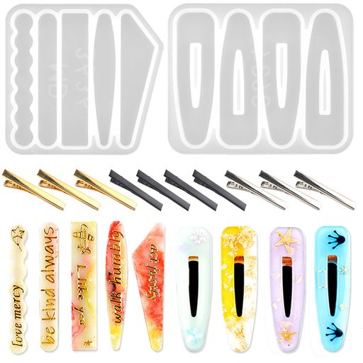 5WYOUKEヘアピンシリコンモールド2個セット6種類ヘアクリップレジンシリコンモールド長方形波紋三角形..