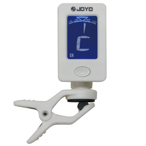 JOYOよりホワイトカラーのチューナーが登場 基準ピッチ:440Hz (固定) チューニングモード:クロマチック, ギター, ベース, バイオリン, ウクレレC モード (4G 3C 2E 1A),ウクレレD モード (4A 3D 2F# 1B) チューニングレンジ:0A(27.5Hz)-8C(4186.01Hz) 重量:19g