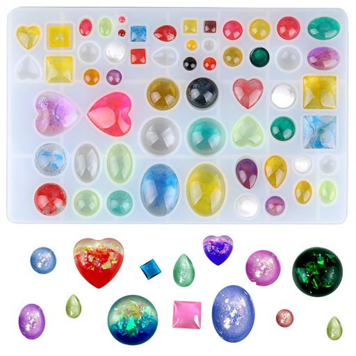 5WYOUKEシリコンモールド58種レジンモールド宝石楕円半円水滴ハート丸四角レジンイヤリングネックレス..