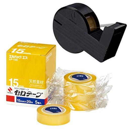 【入数】セロテープ小巻5巻入、直線美mini(黒)各1個ずつ 【カッターサイズ】26x88x68mm 【カッター色】黒 【テープサイズ】幅15mmx20m巻 【基材】セロハン【粘着剤】ゴム系