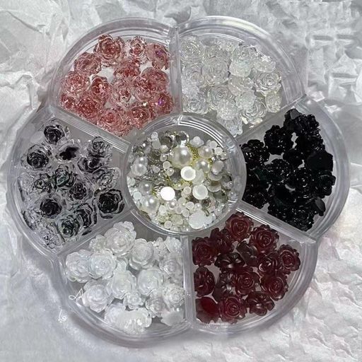 ISHR花ネイルパーツ薔薇ジュエリー6色約90個セット6mm8mm3D立体椿の形DIYデコパーツネイルデコパーツネ..