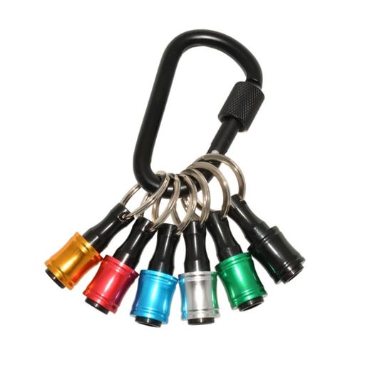 六角軸ビットホルダーキーチェーンアルミ合金製ビットホルダー6個セットカラビナ付き6.35mm(1/4”)多機..