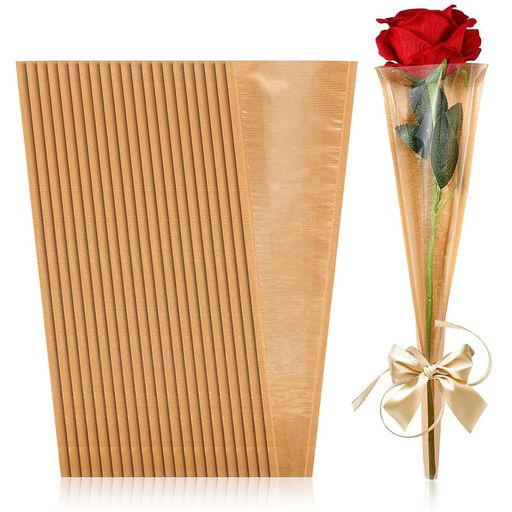 Tibemi花束包装紙お花紙牛皮紙三角袋100枚セット防水破れにくいギフト包装用切り花一輪用DIY花屋用母の日バレンタイン結婚式クリスマスラッピング用品-100...