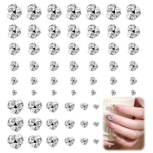 ESJNNKネイルラインストーン60個セット6サイズ3mm4mm5mm6mm7mm8mm立体3Dストーンネイルアートガラス製..
