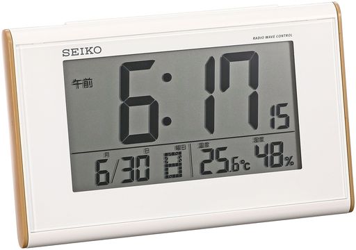 Other - セイコークロック目覚まし時計電波デジタルカレンダー温度湿度表示薄茶木目模様SQ771BSEIKO