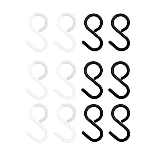 GYWHOOFTフックs字フック落ちないsじフック収納キッチン屋外室内小物掛け柔軟性素材錆びない脱落防止汎用フック(黒6枚+白6枚)