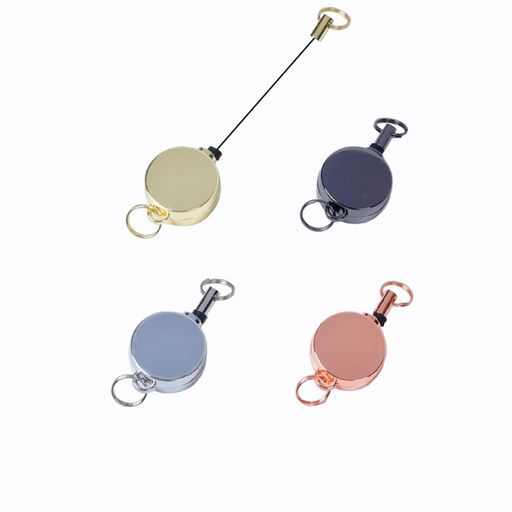 [TRkin]リールキーホルダ4個セット亜鉛合金リールキーホルダ伸縮自在チャックリールロープキーホルダ用