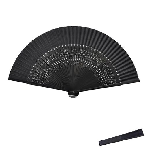 [YIBOOOM]扇子シルク竹シンプル無地高級シルク扇子短地扇子大きい浴衣着物和小物歌舞伎小物花火大会母の日父の日夏の祭り猛暑対策用男女兼用(ブラック無地)