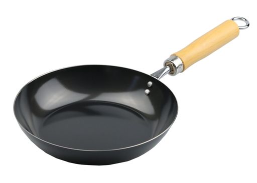 製品サイズ:(約)全長40.5x幅20.5x高さ6.5cm、皿の縁の高さ4.1cm 材質:本体/鉄(シリコーン樹脂塗装)、取っ手/天然木 原産国:日本 底の厚さ:1.2mm 寸法:20cm