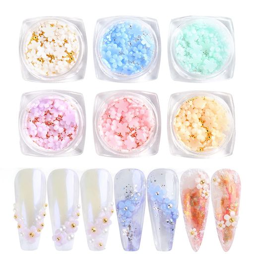 ネイルパーツ花ブリオン6色セットUVライト立体大きめ変色フラワーデコパーツゴールドローズゴールドシ..