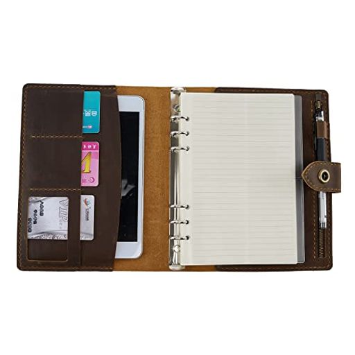 システム手帳A5革2025年ミニ6穴リングバインダーノートレザーカバー手縫い手作りオリジナルメモ帳カー..