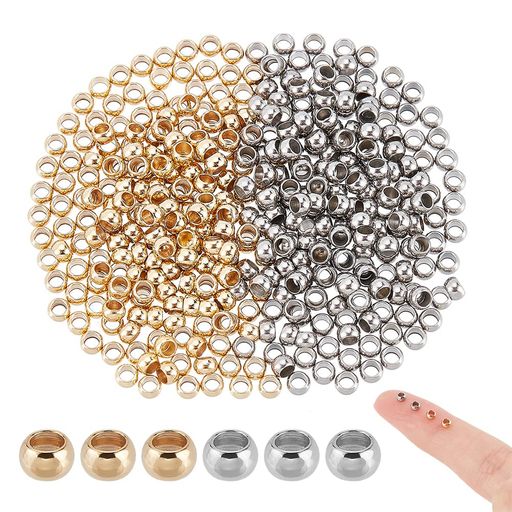 UNICRAFTALE約400個2色つぶし玉カシメ玉3mmかしめ玉304ステンレスボールチップビーズチップエンドビー..