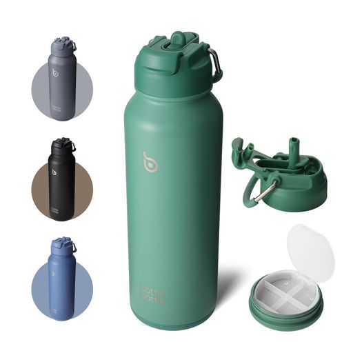 BOTTLE BOTTLE 水筒 1L 真空断熱 保冷 保温 ステンレス 2WAY蓋 ストロー付き 直飲み 底部収納 漏れ防止 大容量 スポーツ アウトドア グリーン