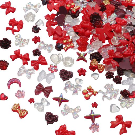 ネイルパーツリボン400個セット3D立体可愛い大きめ蝶結び花ハート月蝶カラフルオーロラキラキラ大容量..