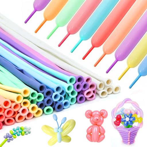 【Maazusa】バルーンアート長いバルーンハロウィン風船100本セットマカロンカラーツイストバルーンひねる風船極厚細長型天然ラテックス製風船イベント誕生日パーティーお祝い飾り付け